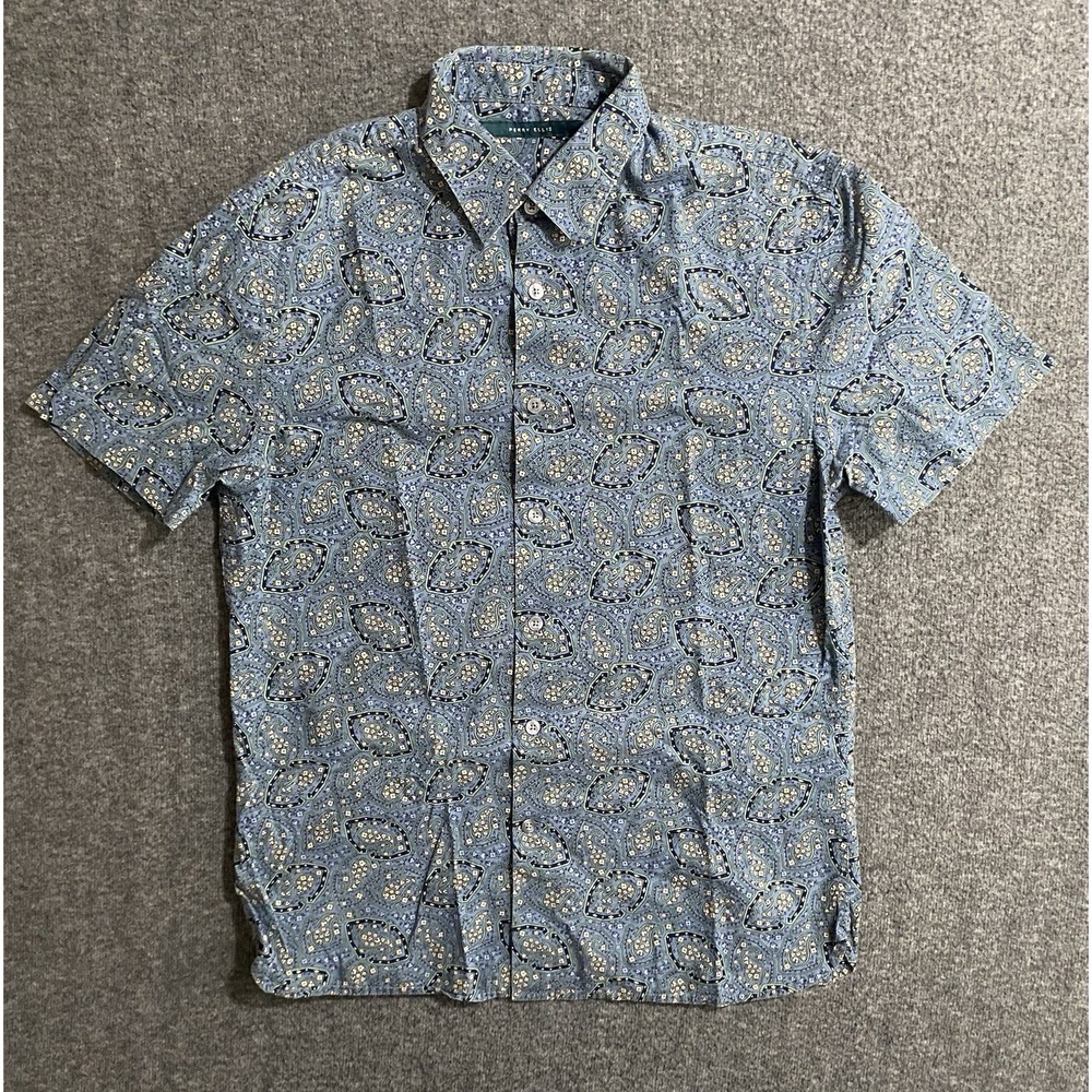 Perry Ellis Short Sleeve Shirt Mens Leaf Print Hawaiian Size S